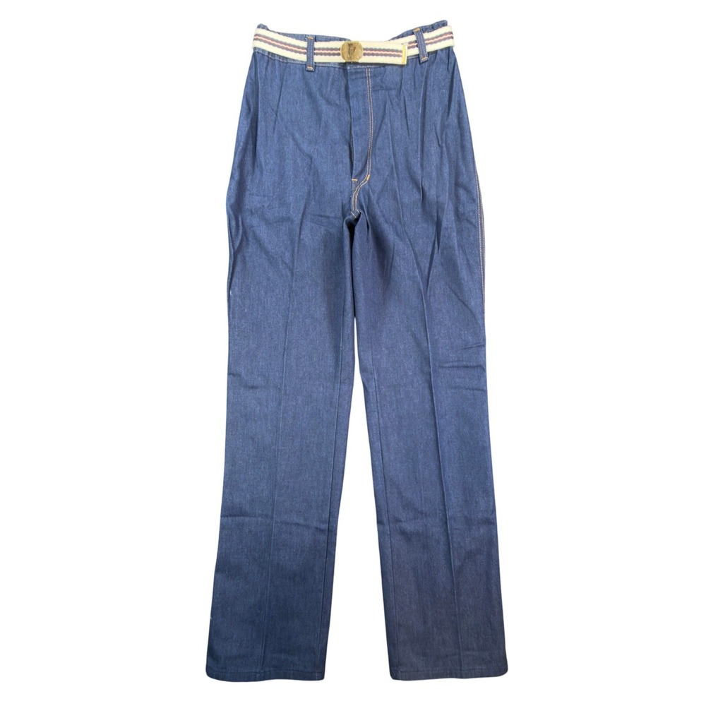 Fancy Props Vintage 70s Jeans Pants Womens 12 Blue High Waist Belted Wide Leg
